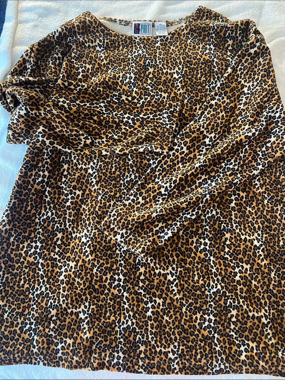 Vintage BOLO Spirit Leopard XL Print Long Sleeve Top - Brown, Black & Cream